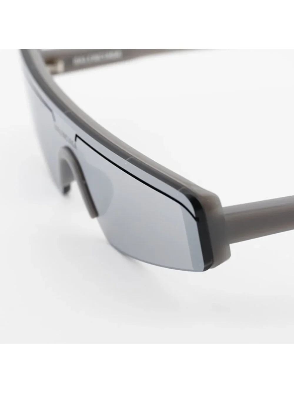Balenciaga BB0003S 011 Sunglasses Grey Shield Frame, Silver Mirror Lenses